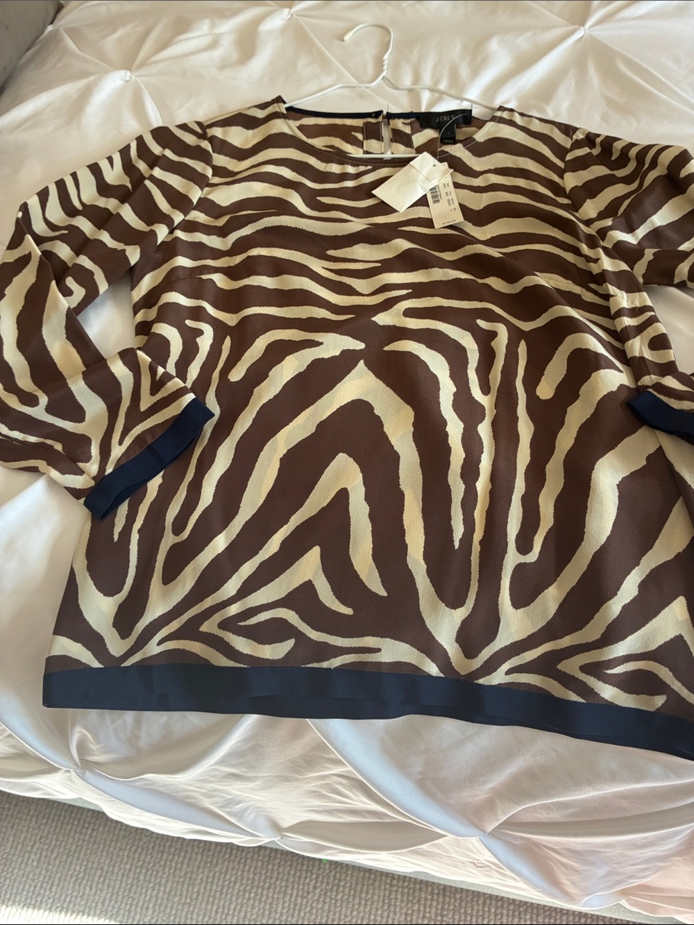 J Crew Brown and Cream Zebra-Print Long Sleeve Tunic